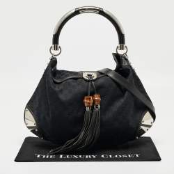 Pre Owned Gucci Black GG Canvas and Leather Large Babouska Indy Hobo