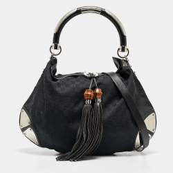 Pre Owned Gucci Black GG Canvas and Leather Large Babouska Indy Hobo