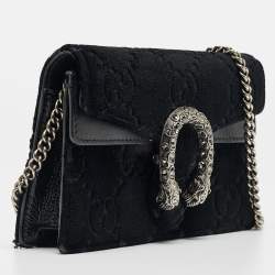 Gucci Black GG Velvet and Leather Super Mini Dionysus Shoulder Bag