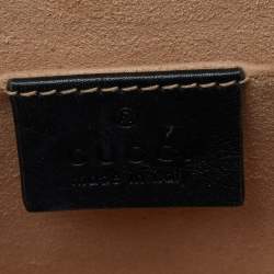 Pre Owned Gucci Black GG Velvet and Patent Leather Sylvie Top Handle Bag