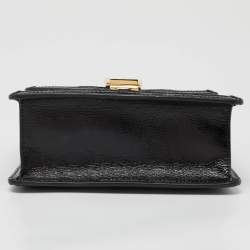 Pre Owned Gucci Black GG Velvet and Patent Leather Sylvie Top Handle Bag