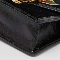 Pre Owned Gucci Black GG Velvet and Patent Leather Sylvie Top Handle Bag