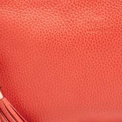 Pre Owned Gucci Red Leather Bamboo Zip Clutch