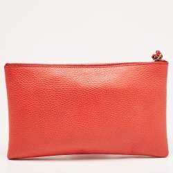 Pre Owned Gucci Red Leather Bamboo Zip Clutch