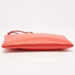Pre Owned Gucci Red Leather Bamboo Zip Clutch