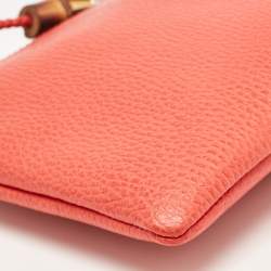 Pre Owned Gucci Red Leather Bamboo Zip Clutch