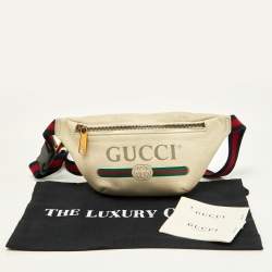 Gucci Cream Leather Logo Web Belt Bag