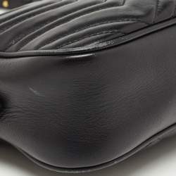 Pre Owned Gucci Black Matelassé Leather Small GG Marmont Camera Crossbody Bag