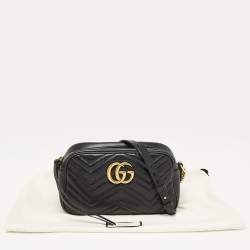 Pre Owned Gucci Black Matelassé Leather Small GG Marmont Camera Crossbody Bag