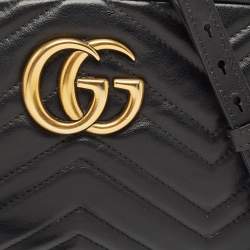 Pre Owned Gucci Black Matelassé Leather Small GG Marmont Camera Crossbody Bag