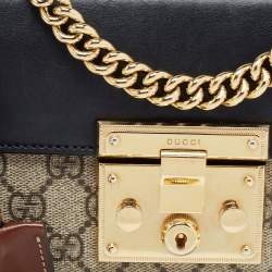 Pre Owned Gucci Black/Beige GG Supreme Canvas and Leather Small Padlock Shoulder Bag