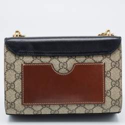 Pre Owned Gucci Black/Beige GG Supreme Canvas and Leather Small Padlock Shoulder Bag