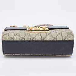 Pre Owned Gucci Black/Beige GG Supreme Canvas and Leather Small Padlock Shoulder Bag