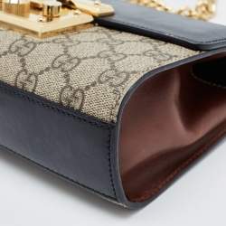 Pre Owned Gucci Black/Beige GG Supreme Canvas and Leather Small Padlock Shoulder Bag