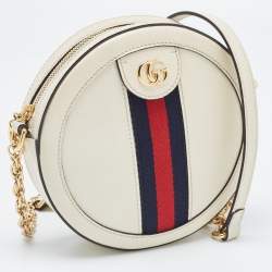 Gucci Off White Leather Mini Ophidia Round Shoulder Bag