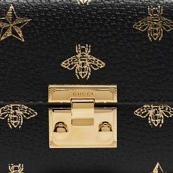 Gucci Black Leather Bees Padlock Continental Wallet On Chain