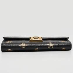 Gucci Black Leather Bees Padlock Continental Wallet On Chain