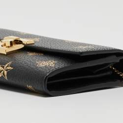 Gucci Black Leather Bees Padlock Continental Wallet On Chain