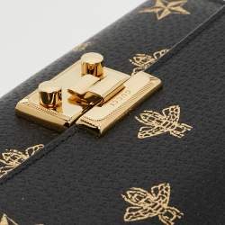 Gucci Black Leather Bees Padlock Continental Wallet On Chain