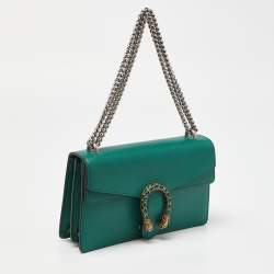 Pre Owned Gucci Green Leather Small Dionysus Crystals Shoulder Bag