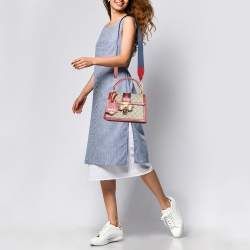 Pre Owned Gucci Beige/Red GG Supreme Canvas and Leather Small Queen Margaret Top Handle Bag