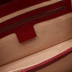 Pre Owned Gucci Beige/Red GG Supreme Canvas and Leather Small Queen Margaret Top Handle Bag