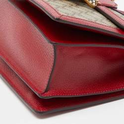 Pre Owned Gucci Beige/Red GG Supreme Canvas and Leather Small Queen Margaret Top Handle Bag