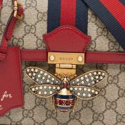 Pre Owned Gucci Beige/Red GG Supreme Canvas and Leather Small Queen Margaret Top Handle Bag