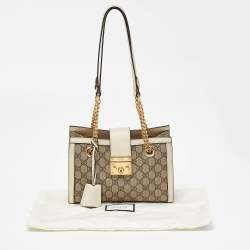 Pre Owned Gucci Beige/Off White GG Supreme Canvas and Leather Small Padlock Tote