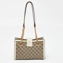 Pre Owned Gucci Beige/Off White GG Supreme Canvas and Leather Small Padlock Tote