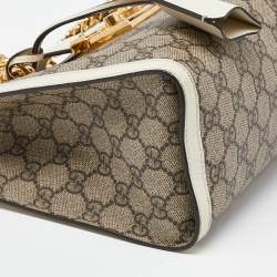 Pre Owned Gucci Beige/Off White GG Supreme Canvas and Leather Small Padlock Tote
