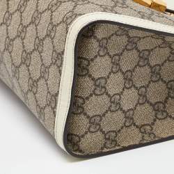 Pre Owned Gucci Beige/Off White GG Supreme Canvas and Leather Small Padlock Tote