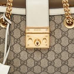 Pre Owned Gucci Beige/Off White GG Supreme Canvas and Leather Small Padlock Tote