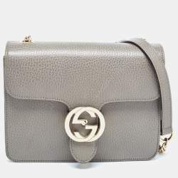 Gucci Grey Leather Small Interlocking G Shoulder Bag