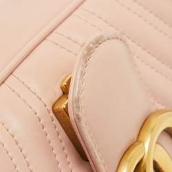 Pre Owned Gucci Pink Leather GG Small Marmont Matelassé Shoulder Bag