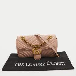 Pre Owned Gucci Pink Leather GG Small Marmont Matelassé Shoulder Bag