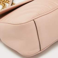 Pre Owned Gucci Pink Leather GG Small Marmont Matelassé Shoulder Bag
