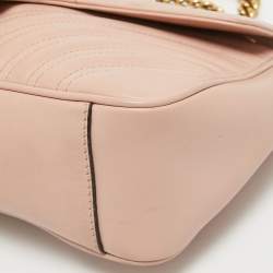 Pre Owned Gucci Pink Leather GG Small Marmont Matelassé Shoulder Bag