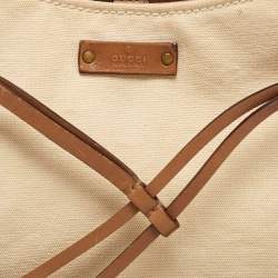 Gucci Beige/Brown Canvas and Leather Vintage Bamboo Hobo