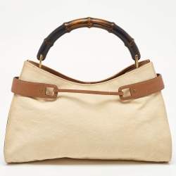 Gucci Beige/Brown Canvas and Leather Vintage Bamboo Hobo