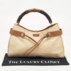 Gucci Beige/Brown Canvas and Leather Vintage Bamboo Hobo