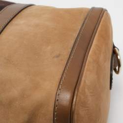 Pre Owned Gucci Brown Nubuck and Leather Medium Vintage Web Boston Bag