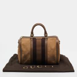 Pre Owned Gucci Brown Nubuck and Leather Medium Vintage Web Boston Bag