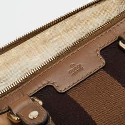 Pre Owned Gucci Brown Nubuck and Leather Medium Vintage Web Boston Bag