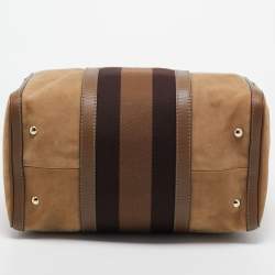 Pre Owned Gucci Brown Nubuck and Leather Medium Vintage Web Boston Bag