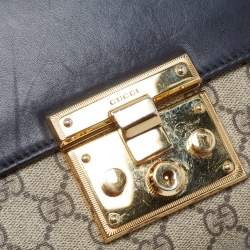 Gucci Beige/Black GG Supreme Canvas and Leather Medium Padlock Shoulder Bag
