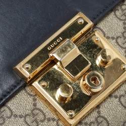 Gucci Beige/Black GG Supreme Canvas and Leather Medium Padlock Shoulder Bag