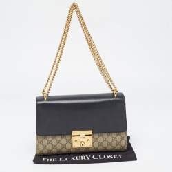 Gucci Beige/Black GG Supreme Canvas and Leather Medium Padlock Shoulder Bag