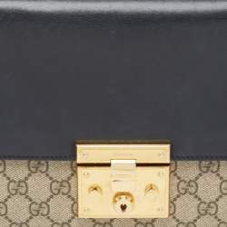 Gucci Beige/Black GG Supreme Canvas and Leather Medium Padlock Shoulder Bag