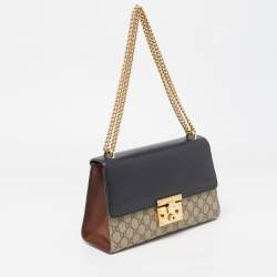 Gucci Beige/Black GG Supreme Canvas and Leather Medium Padlock Shoulder Bag